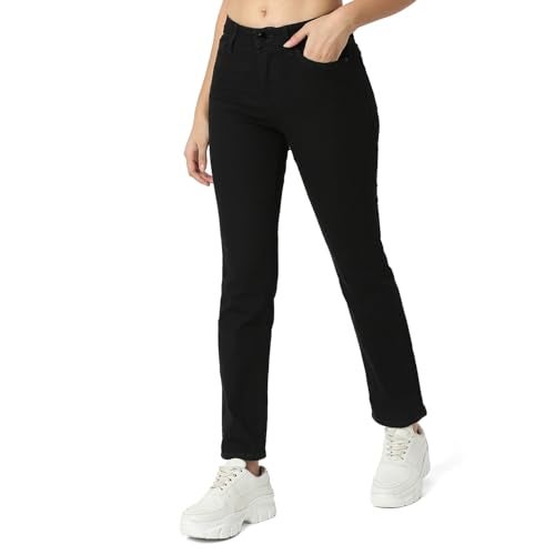 Spykar Women Black Slim Straight Fit Mid Rise Casual Jeans (Size: 26)-WDEMM2BD234-Jet Black - Image 2