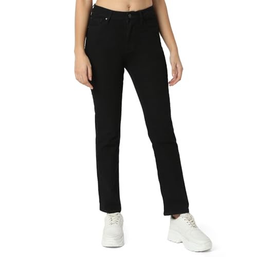 Spykar Women Black Slim Straight Fit Mid Rise Casual Jeans (Size: 26)-WDEMM2BD234-Jet Black - Image 1