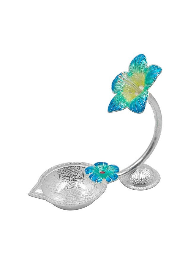 MAA SILVER Pure Silver Diya with Blue Colour Enamel & Hibiscus Flower Shape Design BIS Hallmarked Perfect for Gift and Pooja Use (92.5 Purity)(15 Grams Silver) - Image 3