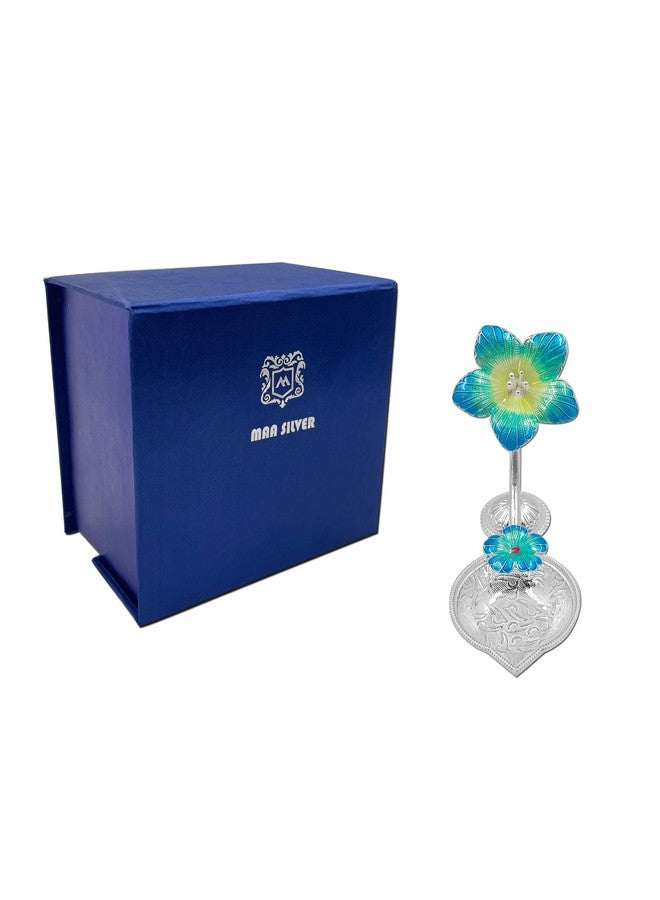 MAA SILVER Pure Silver Diya with Blue Colour Enamel & Hibiscus Flower Shape Design BIS Hallmarked Perfect for Gift and Pooja Use (92.5 Purity)(15 Grams Silver) - Image 5