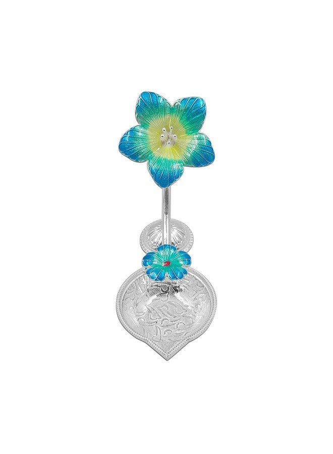 MAA SILVER Pure Silver Diya with Blue Colour Enamel & Hibiscus Flower Shape Design BIS Hallmarked Perfect for Gift and Pooja Use (92.5 Purity)(15 Grams Silver) - Image 2