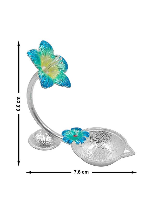 MAA SILVER Pure Silver Diya with Blue Colour Enamel & Hibiscus Flower Shape Design BIS Hallmarked Perfect for Gift and Pooja Use (92.5 Purity)(15 Grams Silver) - Image 4