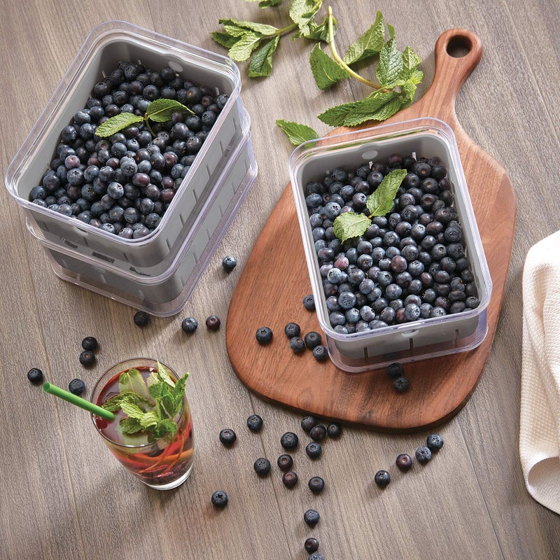 iDesign Recycled Plastic Crisp Produce Storage Containers with Lid and Colander Basket Designed to Keep Food Fresh Longer, 8.32â€ x 6.32â€ x 3.76â€, Clear/Gray - Image 3