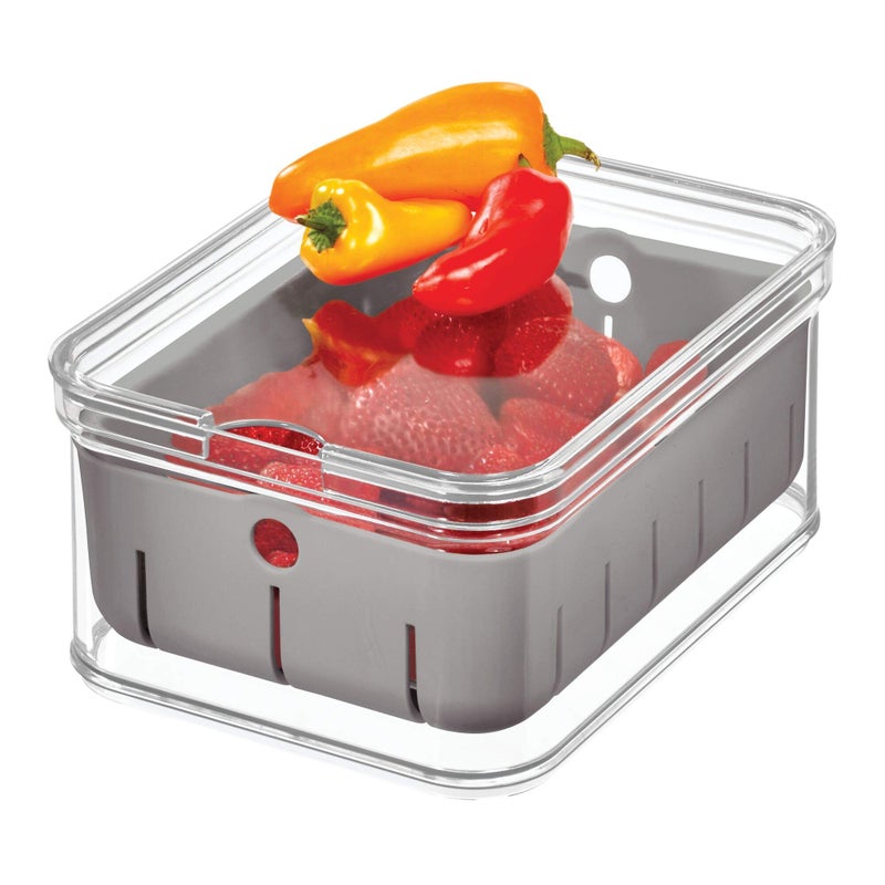 iDesign Recycled Plastic Crisp Produce Storage Containers with Lid and Colander Basket Designed to Keep Food Fresh Longer, 8.32â€ x 6.32â€ x 3.76â€, Clear/Gray - Image 4