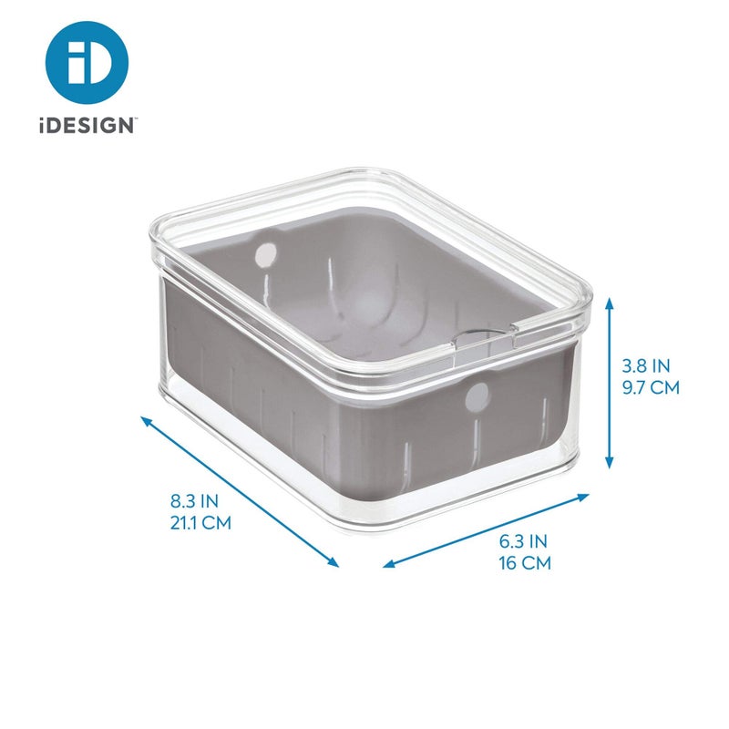 iDesign Recycled Plastic Crisp Produce Storage Containers with Lid and Colander Basket Designed to Keep Food Fresh Longer, 8.32â€ x 6.32â€ x 3.76â€, Clear/Gray - Image 5