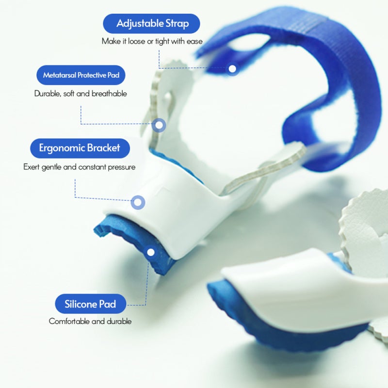 Bunion Corrector Blue & White Stable Adjustable Skin-Friendly Material - Ergonomic Bracket Gentle Constant Pressure Big Toe Straightener for Bunion Pain Relief Night Wear - Image 4