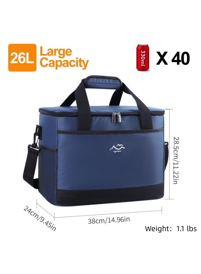 Leakproof 26L Cooler Tote Bag – Extra Large Reusable Thermal Lunch Bag with Food-Safe Aluminum Foil Lining, Waterproof Oxford Fabric, Detachable Shoulder Strap & Thick Handles – Ideal for Work, Travel, Outdoor Activities, Picnic, and Beach - Image 2