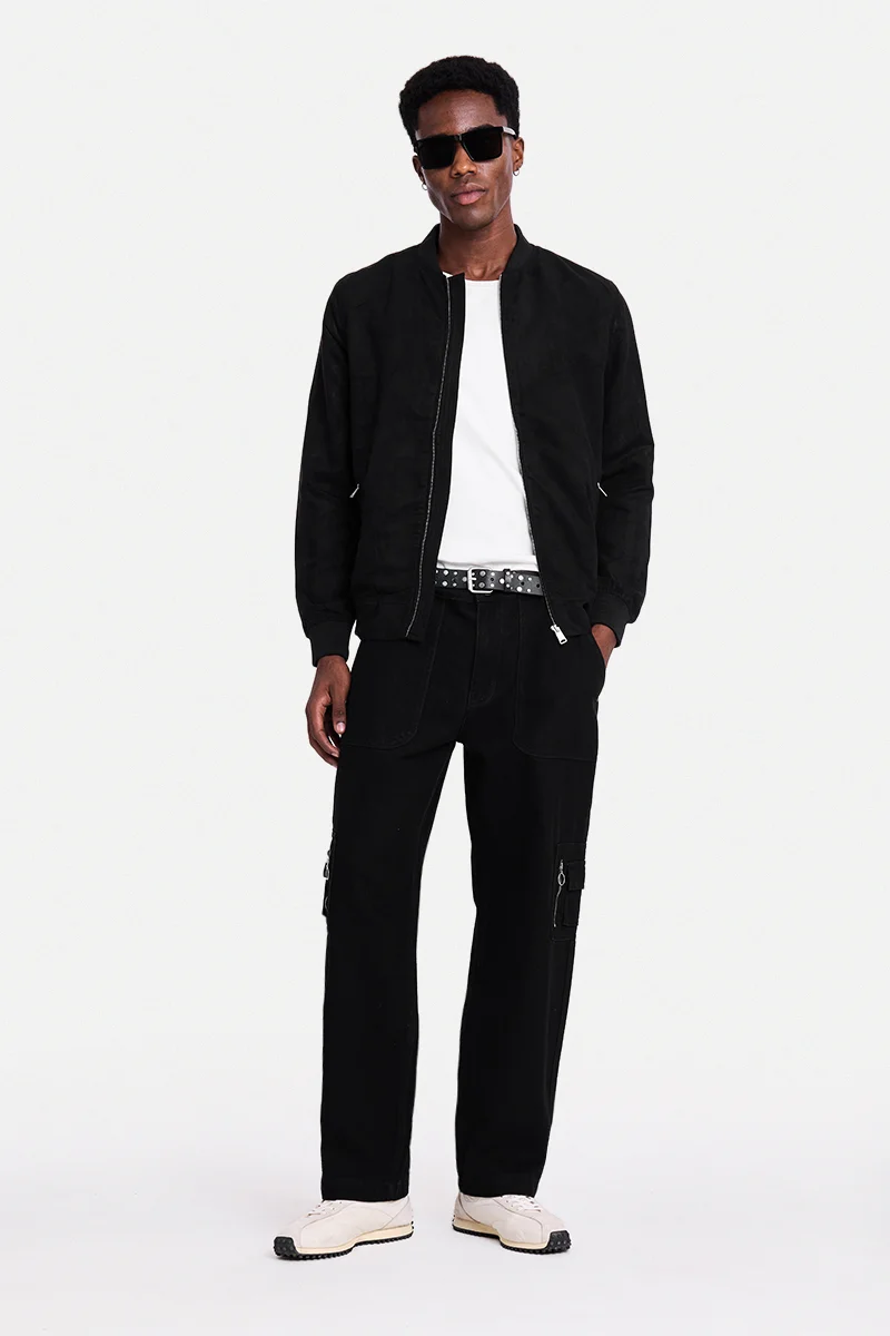 SNITCH Black Textured Long Sleeve Regular Fit Jacket