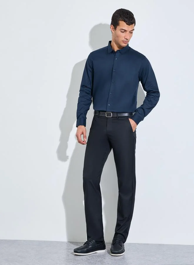 ستايلي Navy Blue Solid Textured Regular Fit Shirt