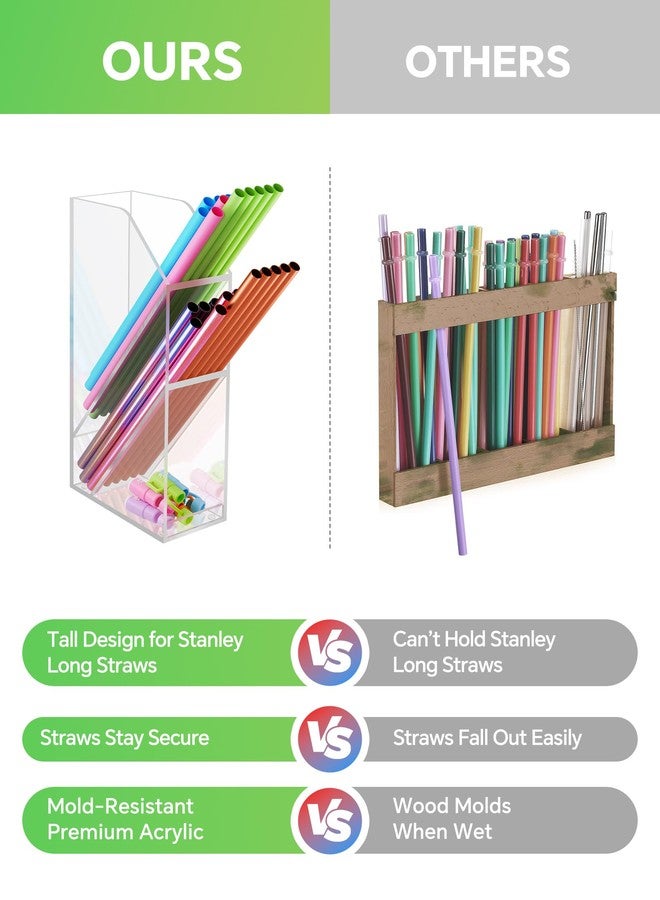 NiHome Straw Holder for Kitchen Cabinet Door, Large Capacity Dual Compartments for 10-12 Inch Straws, Angled Design for Easy Access, Extra Bottom Storage for Caps, Horizontal or Vertical Placement - Image 5