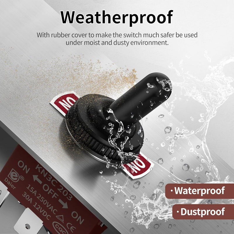 DAIERTEK Latching Reverse Polarity Switch 12V 30A 3 Position Toggle Switch Waterproof DPDT 4 Pin ON Off ON Toggle Switch with Cover for RV Jack DC Motor - Image 4