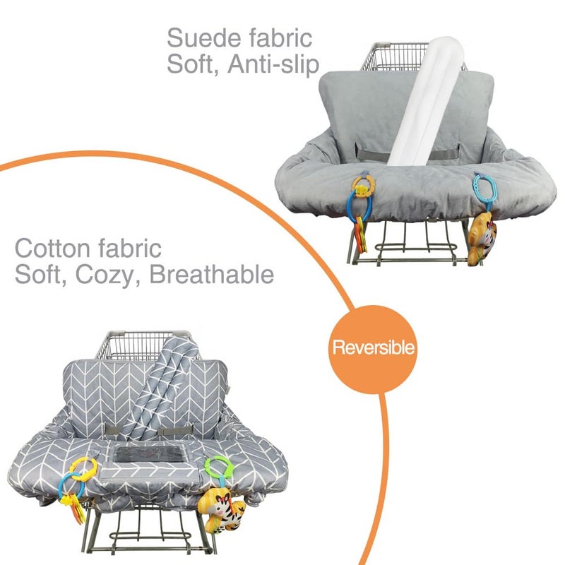 ICOPUCA غطاء عربة التسوق ICOPUCA للرضع، 2 في 1 غطاء عربة للرضع وغطاء كرسي عالي، غطاء مقعد عربة تسوق مبطن للبنات والأولاد، مع وسادة سميكة/قابلة للإزالة/قابلة للعكس بسمك 1 إنش، رمادي؛ - Image 4