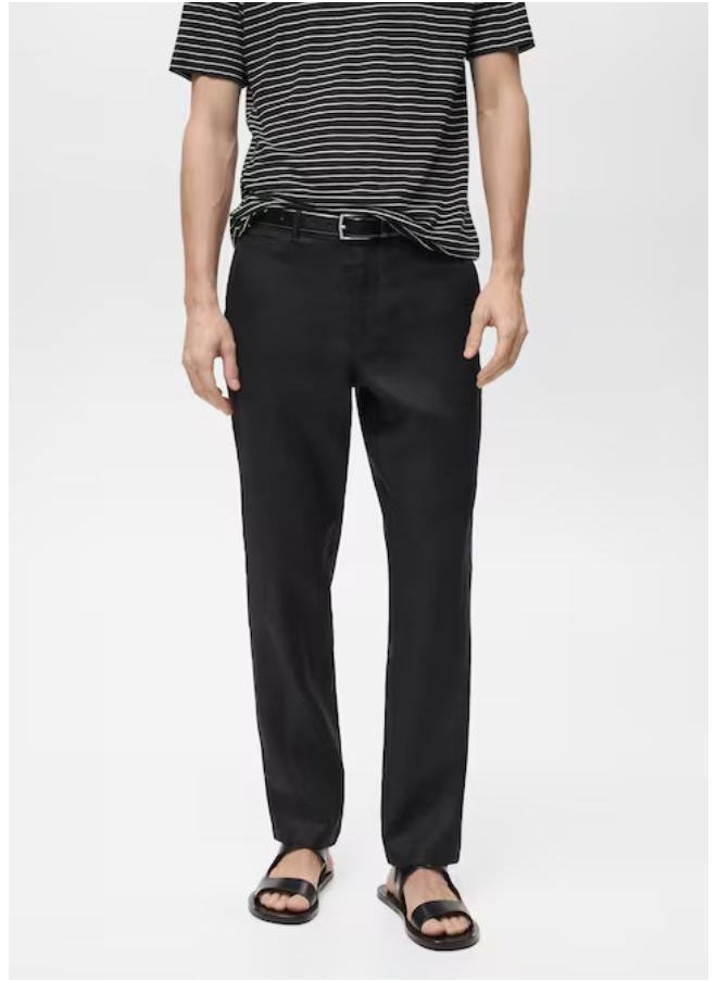 Mango Man - Casual Slim Fit Linen Pants - Image 1