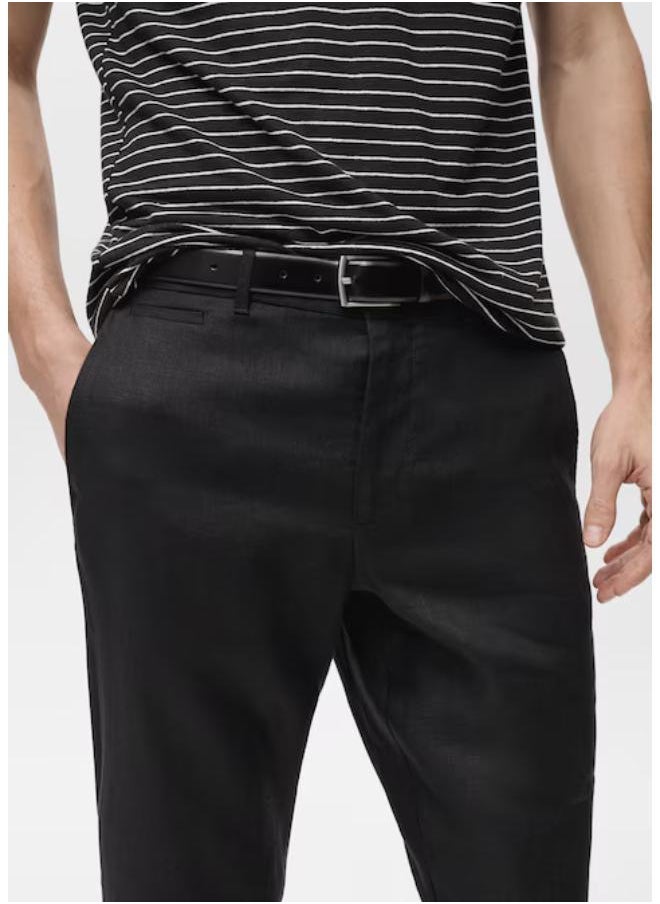 Mango Man - Casual Slim Fit Linen Pants - Image 1