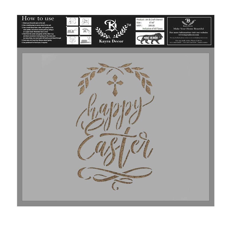 Kayra Decor Reusable Happy Easter Cross Stencil for Art and Craft,Walls,Floor,Painting Canvas Art,T-Shirt, Cookie & Cake Decoration,Drawing Stencils for Kids, 6"x 6"- Pack of 1 - Image 1