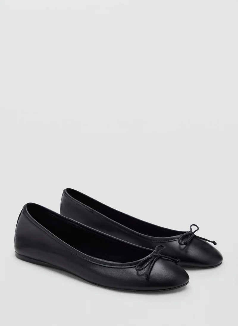 Mango 99-NEGRO Leather Ballet Flats With Bow for Women | Best Price UAE