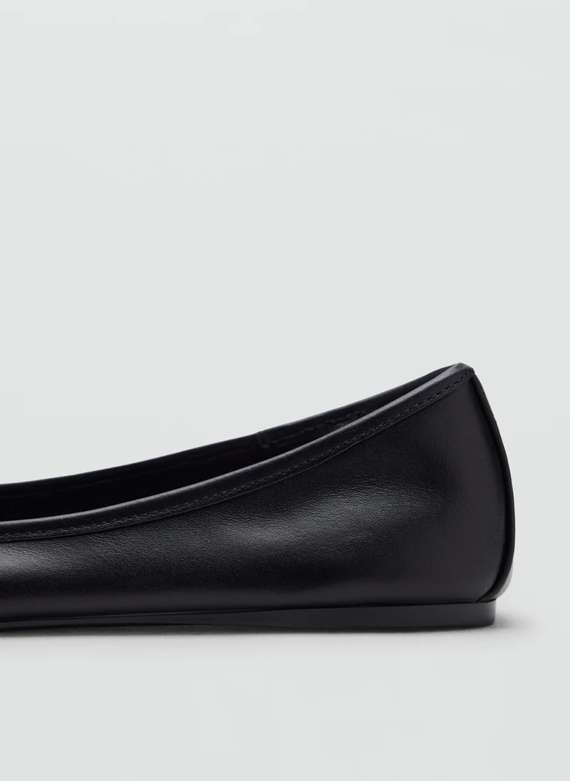 Mango 99-NEGRO Leather Ballet Flats With Bow for Women | Best Price UAE