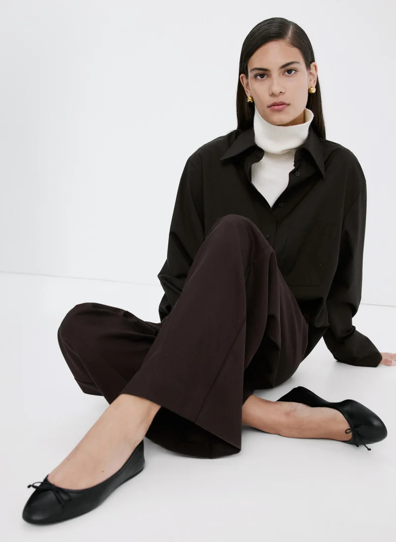 Mango 99-NEGRO Leather Ballet Flats With Bow for Women | Best Price UAE