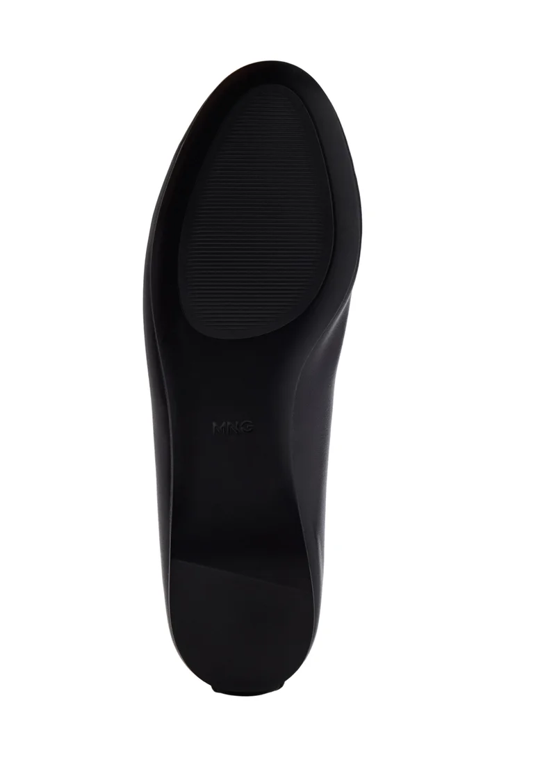 Mango 99-NEGRO Leather Ballet Flats With Bow for Women | Best Price UAE