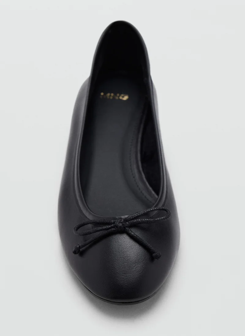 Mango 99-NEGRO Leather Ballet Flats With Bow for Women | Best Price UAE