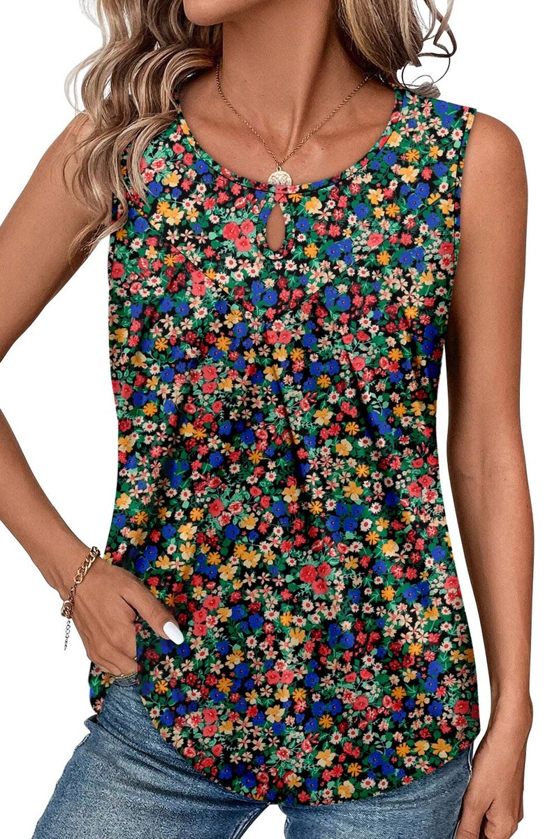 CRAZY GRID 2026 Summer Women's Sleeveless Crewneck Tank Top Trendy Dressy Floral Pleated Lightweight Fashion Beach Shirts Romantic Lilac 3XL - Image 4