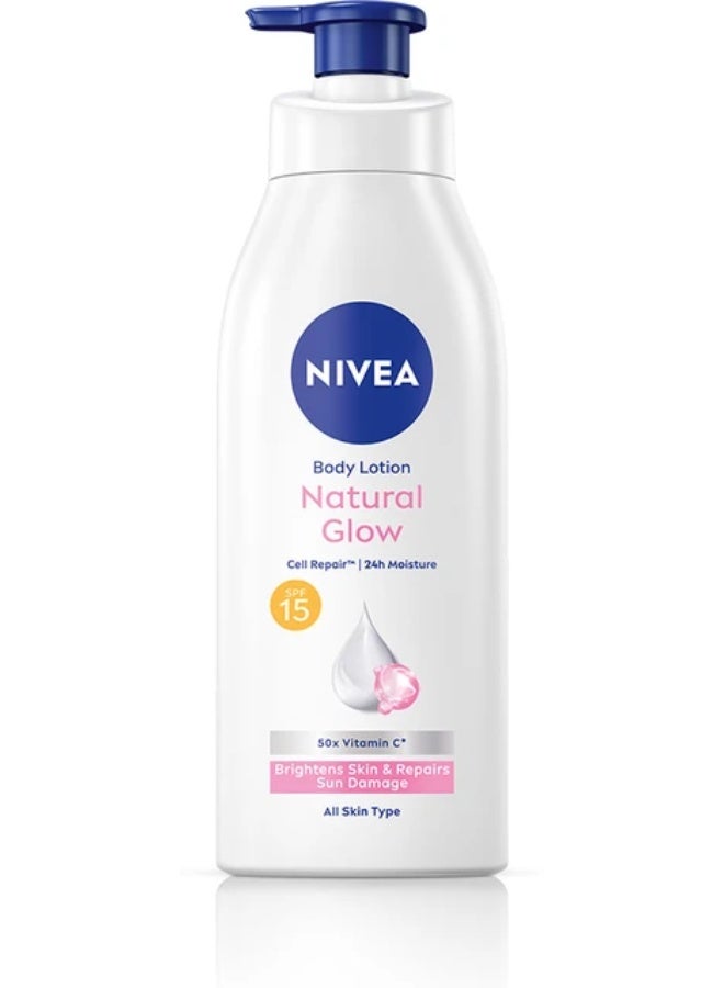 Nivea Natural Glow Cell Repair Body Lotion | With SPF 15 and 50X Vitamin C | 13.52 Fl Oz | Pack of 1
