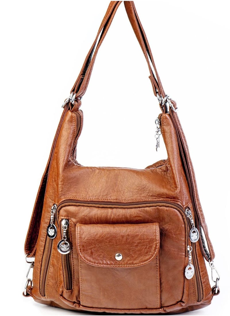 SYOSI Women Handbags Hobo Bag Tote Bags Shoulder Soft Washed Leather Multifunctional Messenger  - Image 1