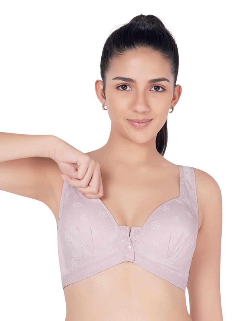PLUMBURY Women Lightly Padded Front Button Open Maternity|Feeding| Nursing Bra, Grey, Size 44 - Image 5