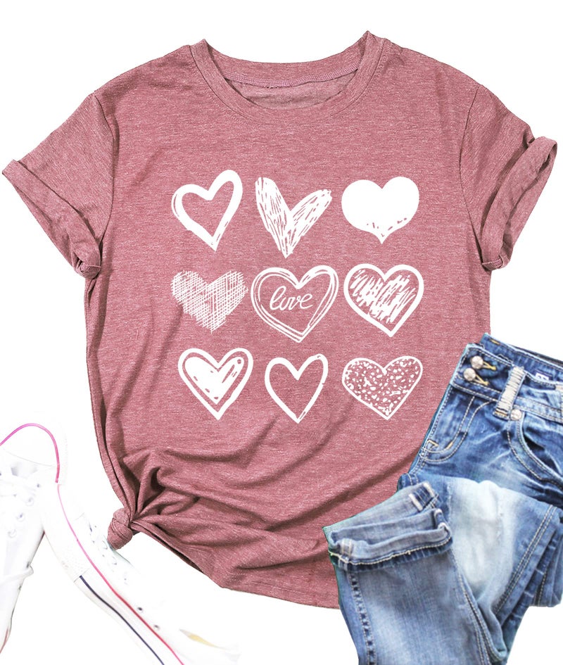 PECHAR Valentines Day Shirt for Women Cute Love Heart Tshirts Graphic Valentine Gift Tee Casual Hearts Tops - Image 1