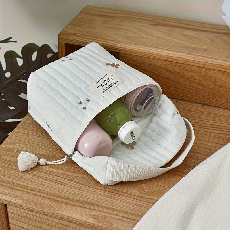 Embroidered Parent Bag With Bottle And Diaper Organizer In Little Bear Stroller Hanging Tote With Zippers - Image 1