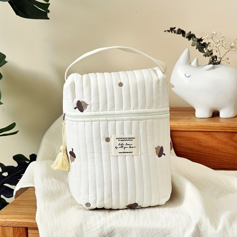 Embroidered Parent Bag With Bottle And Diaper Organizer In Little Bear Stroller Hanging Tote With Zippers - Image 3