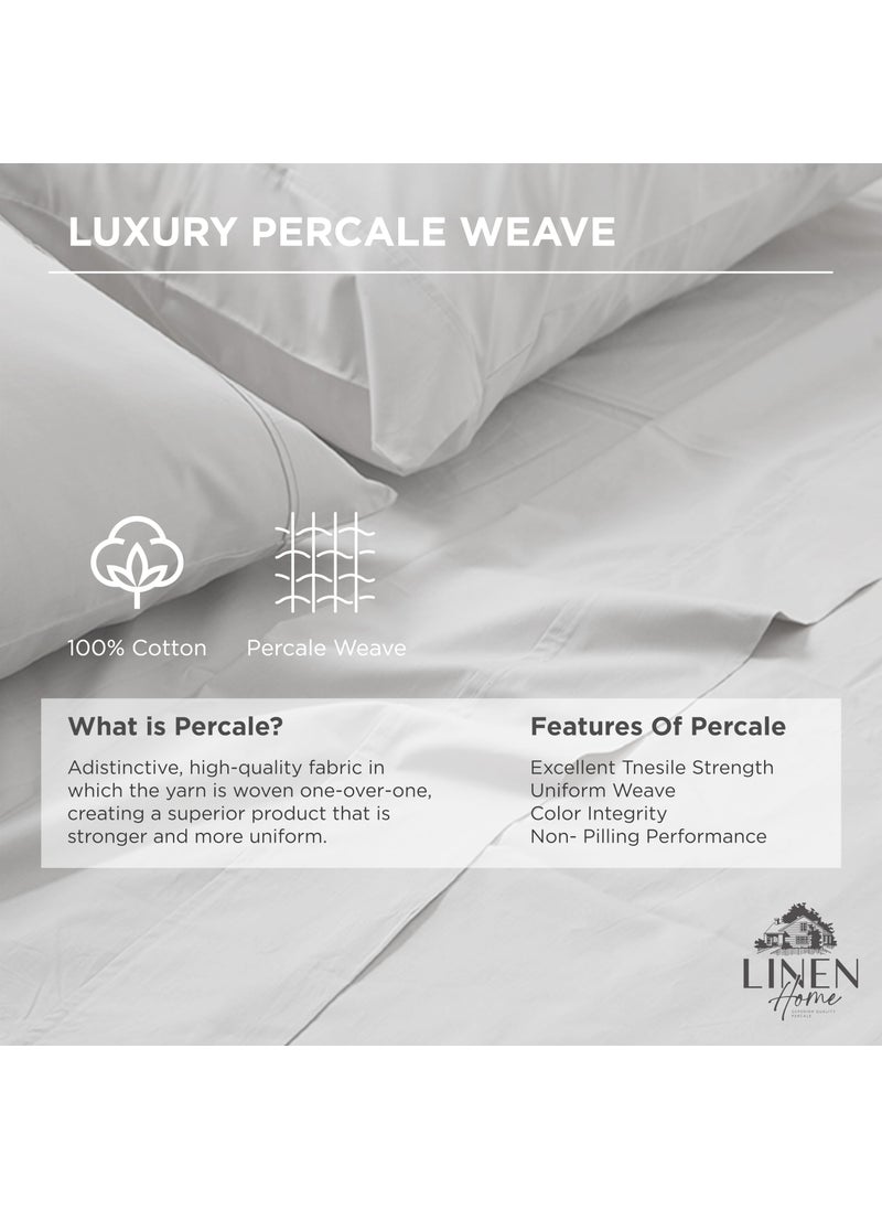 Linen Home 100% Cotton Percale Fitted Sheet Twin Size  Silver  1 Deep Pocket Fitted Sheet  Crisp and Cool Strong Bed Linen  39""X75""+15""  - Image 2