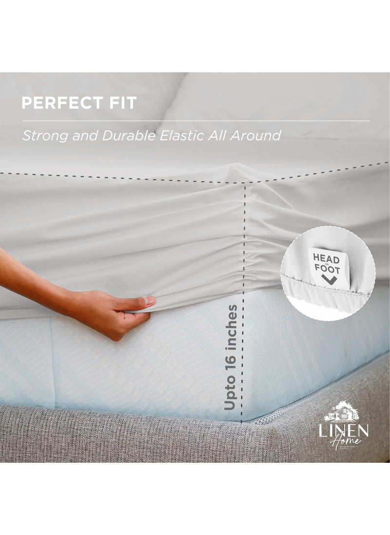 Linen Home 100% Cotton Percale Fitted Sheet Twin Size  Silver  1 Deep Pocket Fitted Sheet  Crisp and Cool Strong Bed Linen  39""X75""+15""  - Image 3