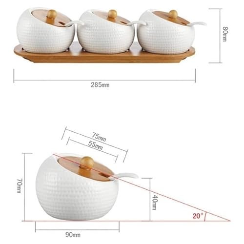TOMATUS® Condiment Jar Spice Container with Bamboo Lids & Tray, Ceramic Serving Spoon, Set of 3, White, 170ml(5.8 OZ), Perfect Spice Storage for Home, Kitchen - Image 3