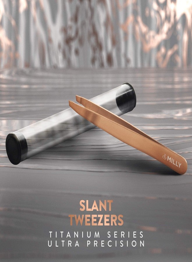 By MILLY German Steel Professional Slanted Tweezers - Hammer Forged 100% Stainless Steel - Hand-Filed and Aligned Slant Tips for Precision - Rose Gold - Image 3