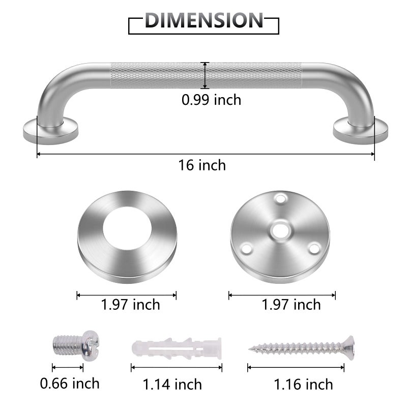 Gotega Grab Bars for Shower, 2 Pack 16 Inch Anti-Slip Safety Shower Handle for Senior, Stainless Steel Shower Grab Bars, Handicap Elderly Bathtub and Toilet Bathroom Assist - Image 2