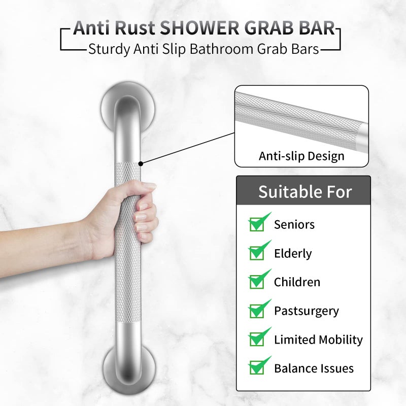 Gotega Grab Bars for Shower, 2 Pack 16 Inch Anti-Slip Safety Shower Handle for Senior, Stainless Steel Shower Grab Bars, Handicap Elderly Bathtub and Toilet Bathroom Assist - Image 3