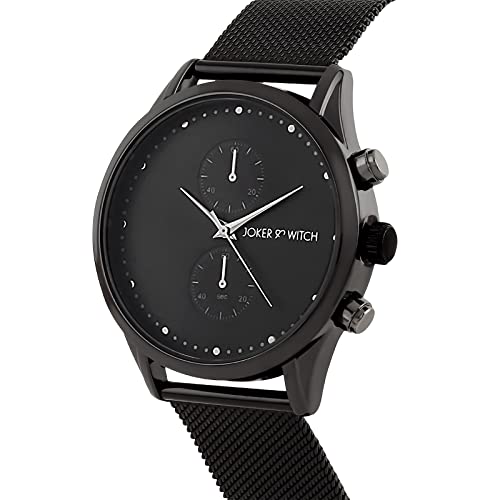 Joker & Witch Quant 44mm Black Dial 22mm Gunmetal Steel Mesh Strap Watch for Men - Image 2