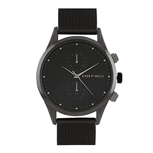 Joker & Witch Quant 44mm Black Dial 22mm Gunmetal Steel Mesh Strap Watch for Men - Image 1