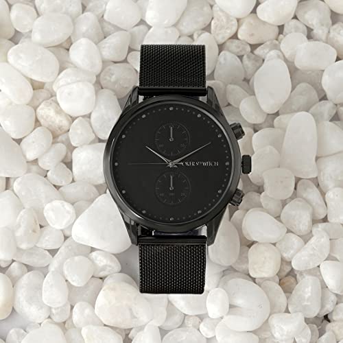 Joker & Witch Quant 44mm Black Dial 22mm Gunmetal Steel Mesh Strap Watch for Men - Image 5