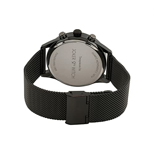 Joker & Witch Quant 44mm Black Dial 22mm Gunmetal Steel Mesh Strap Watch for Men - Image 4