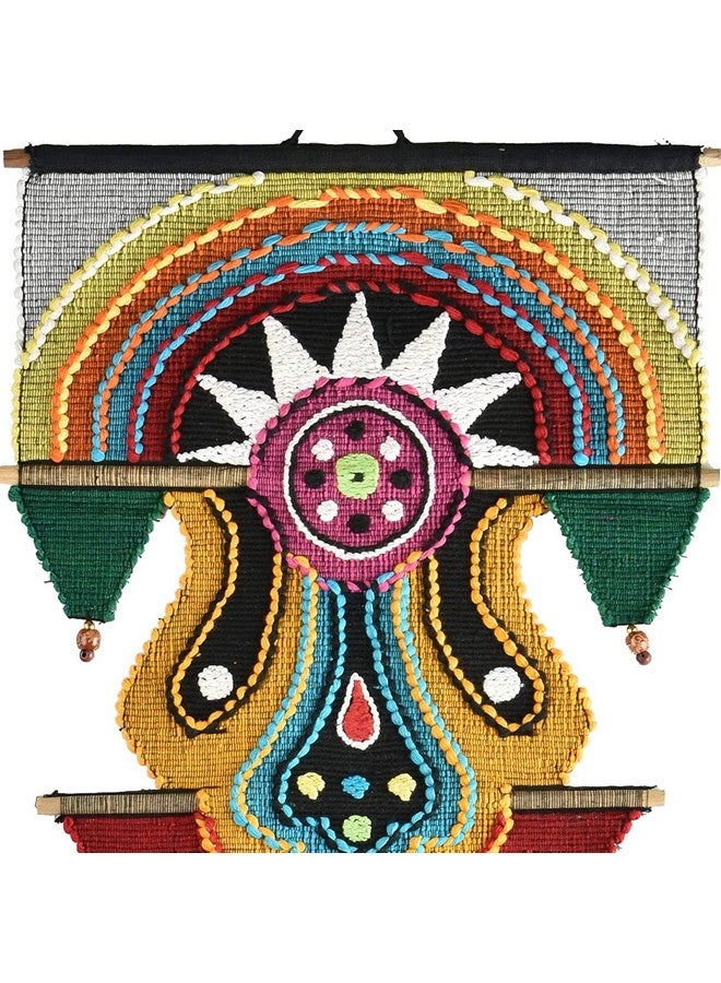 VARUNAVI Cotton Handloom Sun Wall Hanging Tapestry 14 inch X 27 inch, Multicolor - Image 3