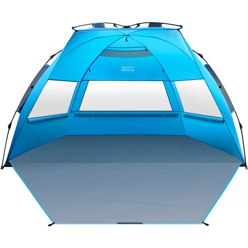 OutdoorMaster Pop Up Beach Tent for 4 Person - Easy Setup and Portable Beach Shade Sun Shelter Canopy with UPF 50+ UV Protection Removable Skylight Family Size - Blue - Image 1