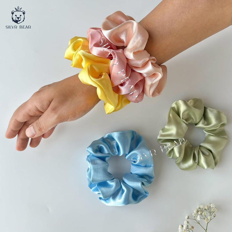 Silvr Bear Luxury Satin Scrunchies SAME 5 COLORS AS PIC, Anti-Hair-Breakage, Hair Ties, Scrunchies Set for Girls, Women, Best gift for Sister, Friend, Mom (Pastel Shades) - Image 3