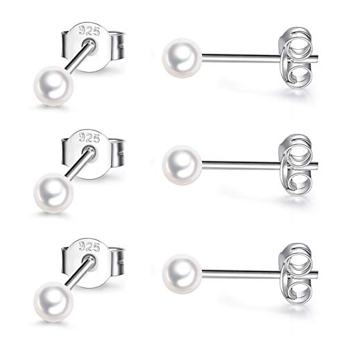 EPIRORA Sterling Silver Stud Earrings for Women Men- 3 Pairs 3mm Tiny Ball Stud Earrings Round CZ Earrings Pearl Earrings Set Cartilage Small Tragus Earrings - Image 1