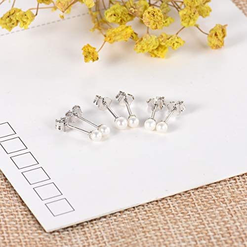 EPIRORA Sterling Silver Stud Earrings for Women Men- 3 Pairs 3mm Tiny Ball Stud Earrings Round CZ Earrings Pearl Earrings Set Cartilage Small Tragus Earrings - Image 3