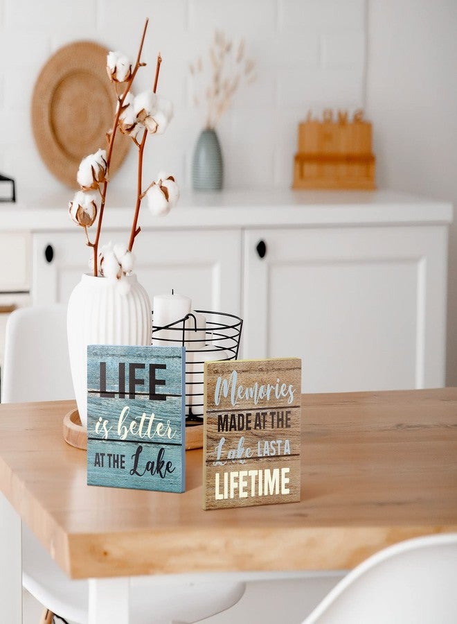 يوليجو مجموعة ديكور منزل صيفي على ضفاف البحيرة من قطعتين من يوليجو، تحمل عبارة "ذكريات على البحيرة، الحياة أجمل"، مصنوعة من الخشب، بتصميم ريفي مستوحى من البحيرة، لتزيين جدران المنزل الريفي أو كوخ البحيرة، أو كوخ ريفي بسيط، أو كلوحة جدارية لمطبخ المنزل الريفي. - Image 5