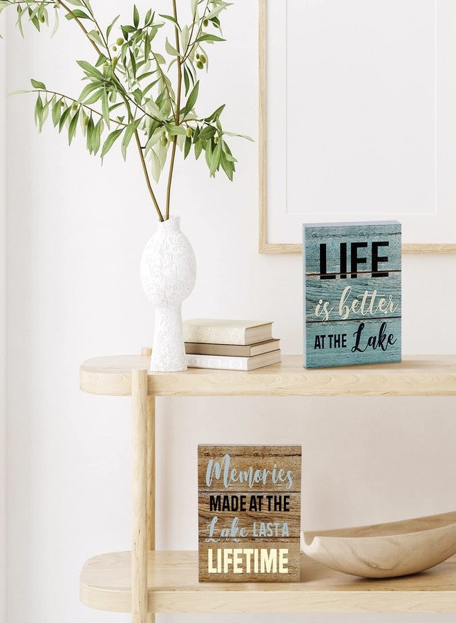 يوليجو مجموعة ديكور منزل صيفي على ضفاف البحيرة من قطعتين من يوليجو، تحمل عبارة "ذكريات على البحيرة، الحياة أجمل"، مصنوعة من الخشب، بتصميم ريفي مستوحى من البحيرة، لتزيين جدران المنزل الريفي أو كوخ البحيرة، أو كوخ ريفي بسيط، أو كلوحة جدارية لمطبخ المنزل الريفي. - Image 4