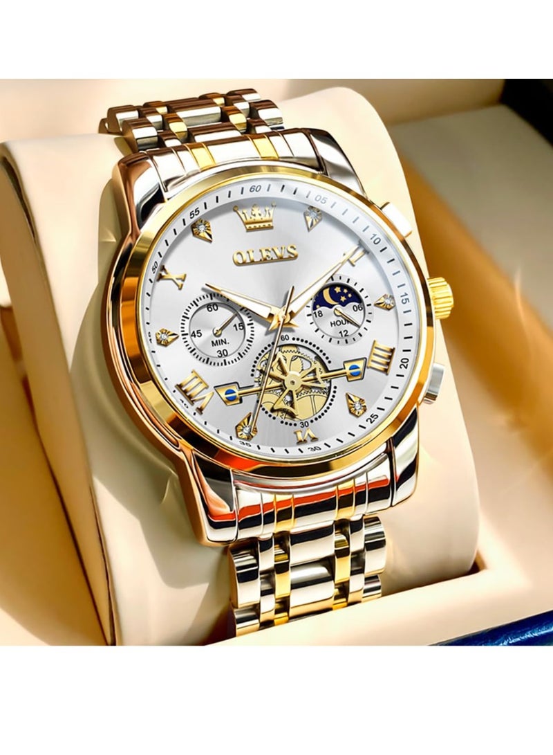 OLEVS Watches for Men Fashion Stainless Steel Quartz Chronograph Water Resistant Watch 2856 - Image 1