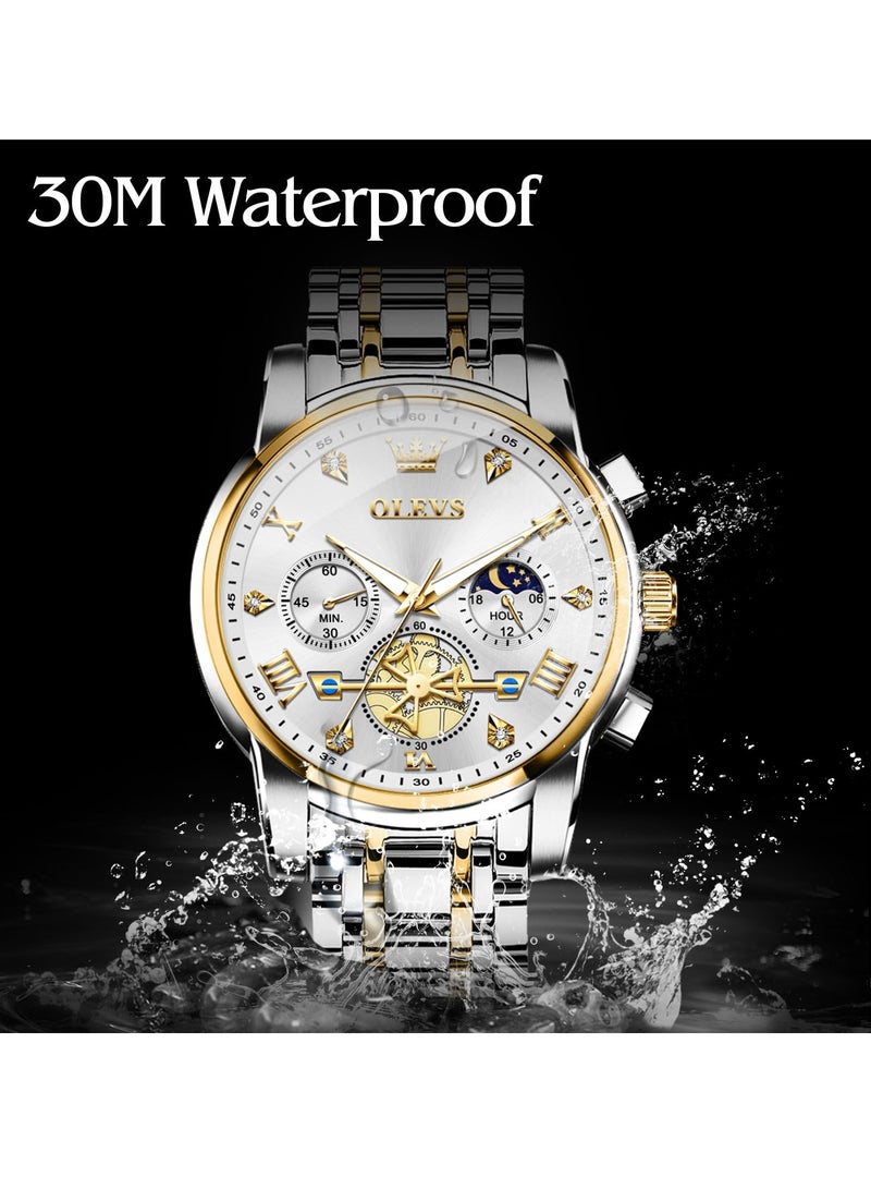 OLEVS Watches for Men Fashion Stainless Steel Quartz Chronograph Water Resistant Watch 2856 - Image 3